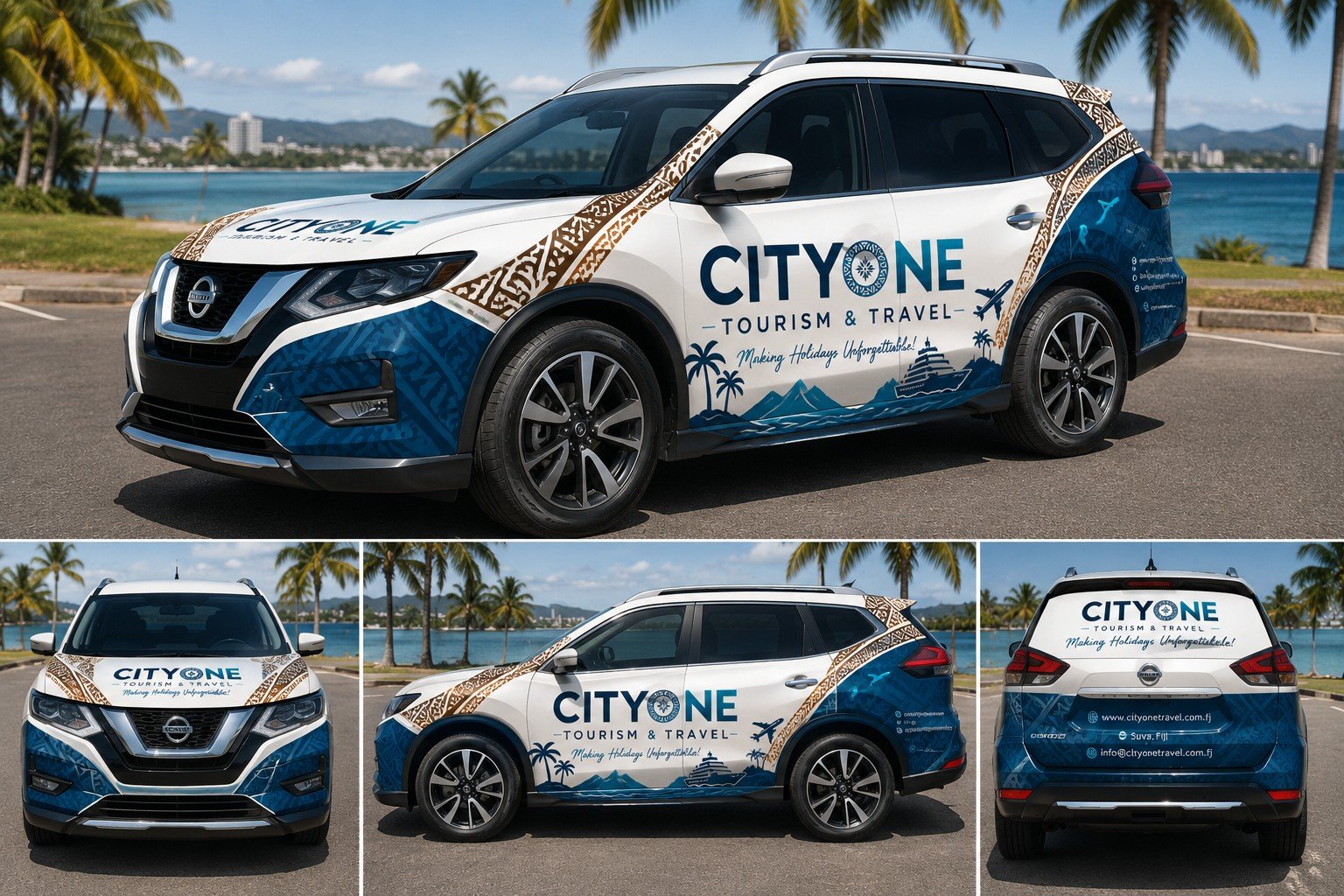 CityOne branded SUV shown as a vehicle branding concept
