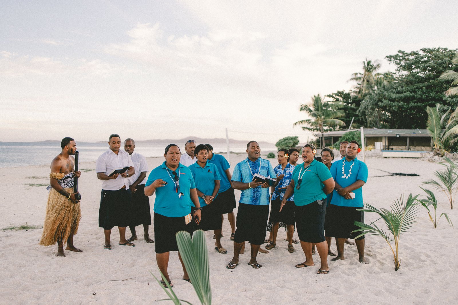 Fijian cultural welcome beside the coast
